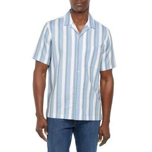 Gap Men's Short Sleeve Button-Up Linen Shirt Size 2XL Blue Striped